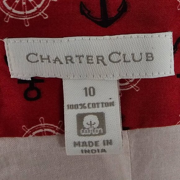 Charter Club Red Nautical Skirt Pleated Anchor Crab Shell Beach A-Line Preppy 10 - Picture 10 of 12